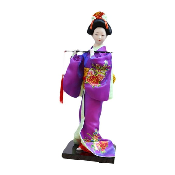 Japanese Kimono Geisha Doll Oriental Ancient Sculpture Asian Geisha for Office Ornament , Purple