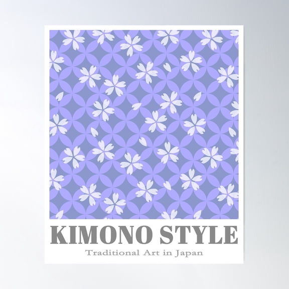 Japanese Kimono Pattern With Blue Sakura Poster Wall Art, Modern Wall Decor For Living Room Bedroom, 8x12 UNFRAMED