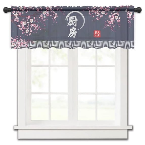 Japanese Kitchen Cherry Blossom Lucky Cloud Small Window Curtain Valance Sheer Short Curtain Bedroom Home Decor Voile Drapes