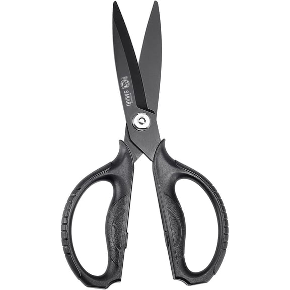 Japanese Kitchen Scissors, All Purpose, Black Titanium Plated Heavy Duty, Multipurpose Cooking and Herb Scissors with Micro Serrated Edge