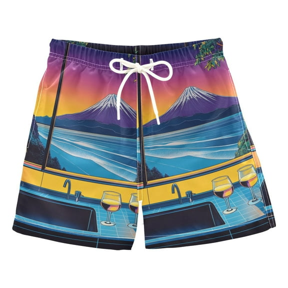 Japanese Kitchen Vintage Poster Style Boys Swim Trunks Quick Dry Boy Swim Shorts for 3-14 Years