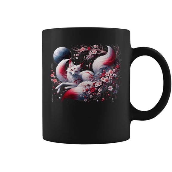 Japanese Kitsune Cute Spirit Nine Tailed Fox Aesthetic Coffee Mugs