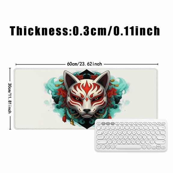 Japanese Kitsune Fox Mask Mouse Pad 31.5 x 11.82 Inches Rubber Desk Mat with Anime Design for Office and Gaming
