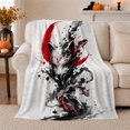 thumbnail image 1 of Japanese Kitsune Mask Ink-Splatter Art, Dramatic Artistic Scene, Warm Flannel Blanket for Home Library and Reading Nook, Art Lovers Housewarming Gift, Artistic Home Decor, 1 of 9