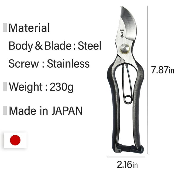 Japanese Kiyohide Pruning Shears - Professional Garden Shears, Bypass Pruners, Traditional Japanese Gardening Tools, Made in Japan, 7.8inch