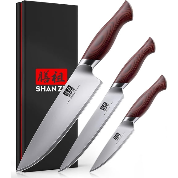 Japanese Knife Set 3 PCs, High Carbon 10Cr15Mov Stainless Steel Chef Knife Set, Ultra-Sharp Professional Kitchen Knives Set with Ergonomic Pakkawood Handle and Elegant Gift Box