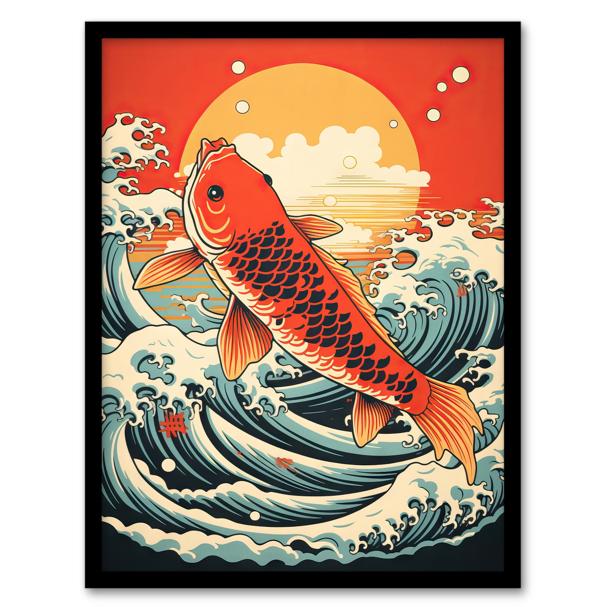 Japanese Koi Carp Fish Leaping From The Sea At Sunset Great Wave