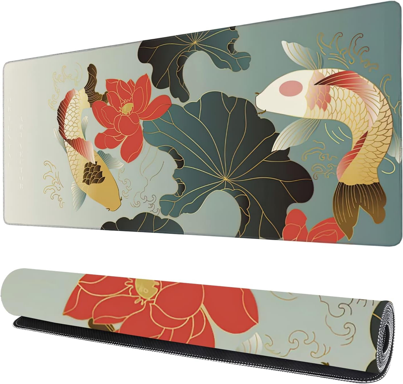 Japanese Koi Carp Fish and Lotus Flowers Gaming Mouse Pad XXL Large Desk Mouse Pad Keyboard Mat with Stitched Edges Waterproof Non-Slip Desk Mat for Laptop,Keyboard,Computer 35.4 * 15.7 Inch