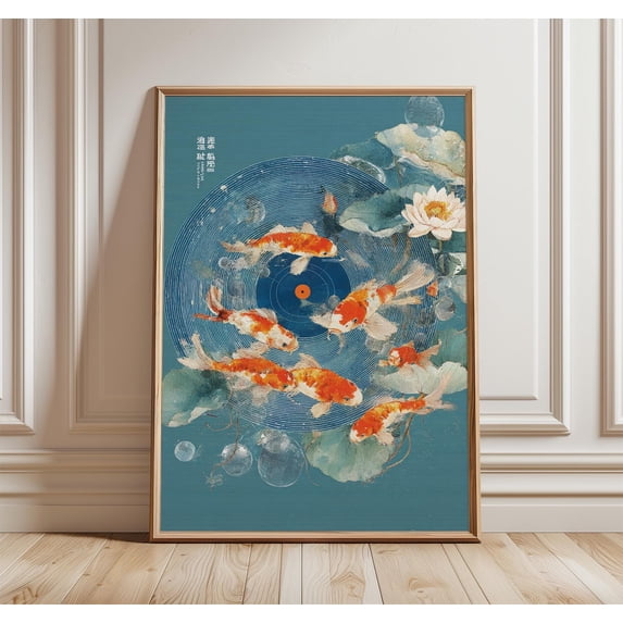 Zen Fish Design Japanese Koi Fish Art Print, Lotus Pond, Zen Decor , Poster Print Only ...