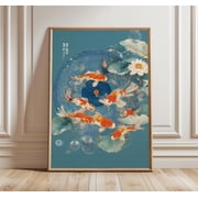 Japanese Koi Fish Art Print Lotus Pond Zen Decor