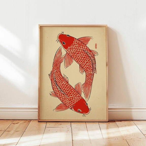 Japanese Koi Fish Art Print Ukiyoe Zen Wall Decor 1