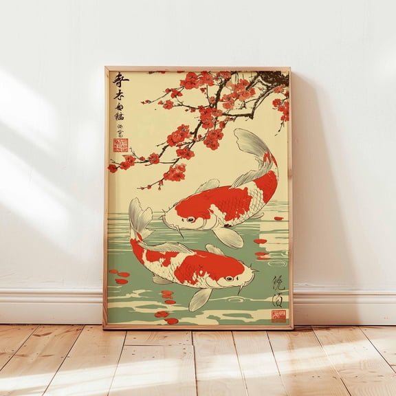 Japanese Koi Fish Art Print Zen Water Garden Decor