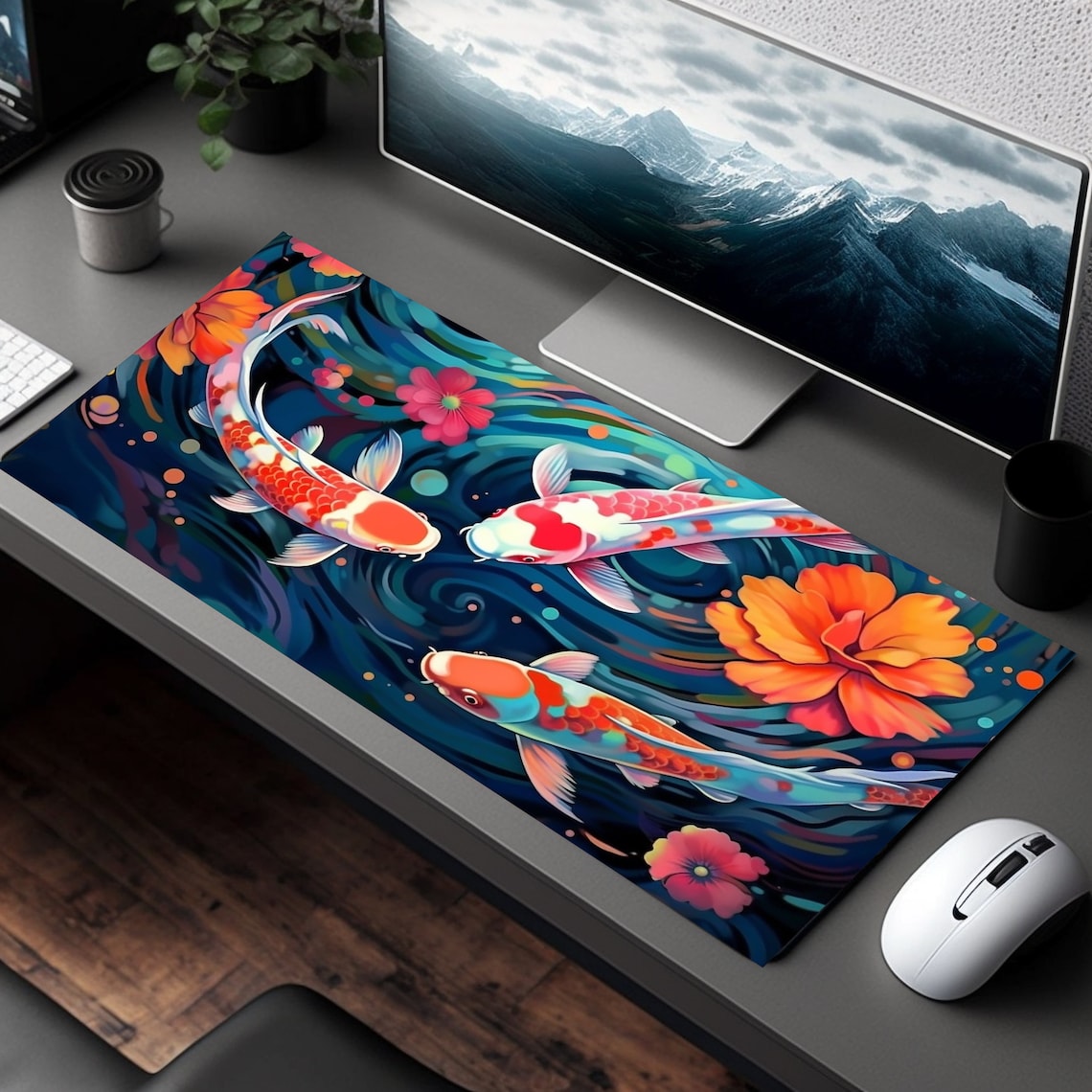 Japanese Koi Fish Desk Mat, Japan Desk Pad, Japanese Mousepad, Japan Mouse Pad, Koi Fish Mouse