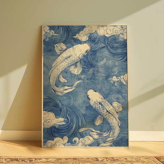 Japanese Koi Fish Japandi Decor Wall Art Unframed Paper Print