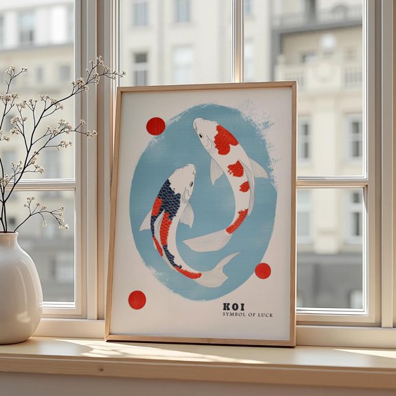 Japanese Koi Fish Luck Symbol Wall Art Decor Unframed Paper Print