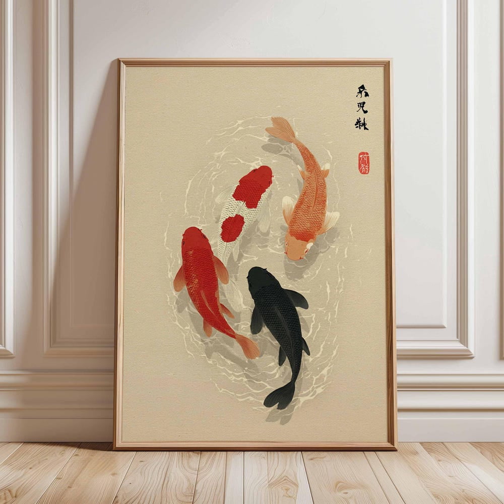 Zen Fish Design Japanese Koi Fish Minimal Zen Water Office Meditation Poster - Walmart.com