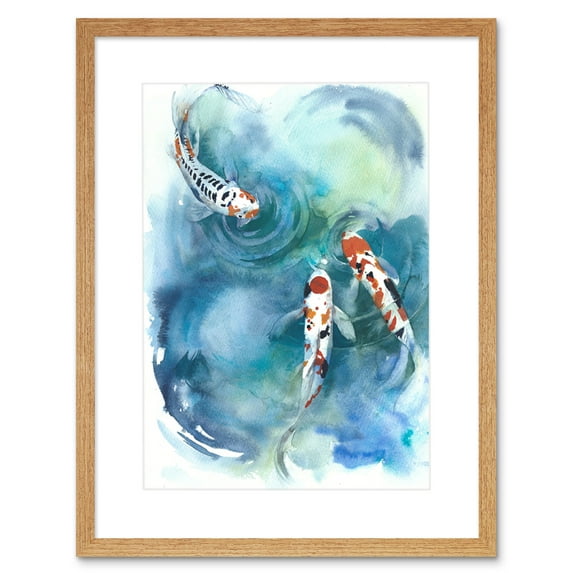Japanese Koi Fish Near Surface Art Print Framed Poster Wall Decor 9x7 inch