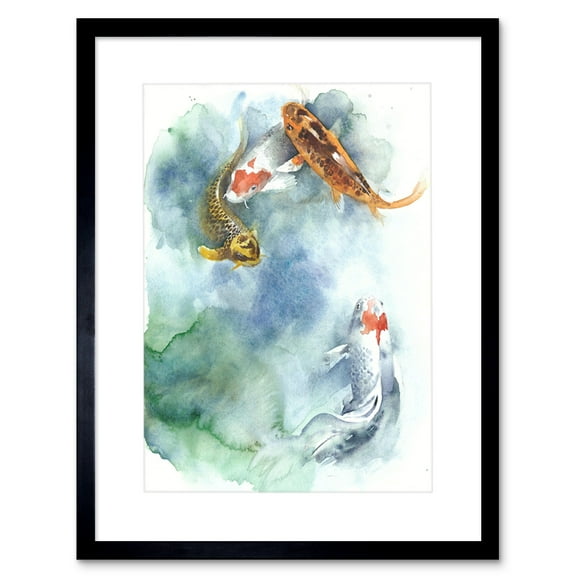 Japanese Koi Fish Pond Art Print Framed Poster Wall Decor 9x7 inch