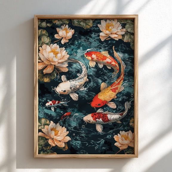 Japanese Koi Fish Pond Serene Home Decor Japanese Wall Art Unframed Paper Print