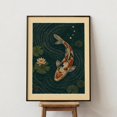 Zen Fish Design Japanese Koi Fish Poster, Vintage Lotus Pond, Dark Green Asian ...