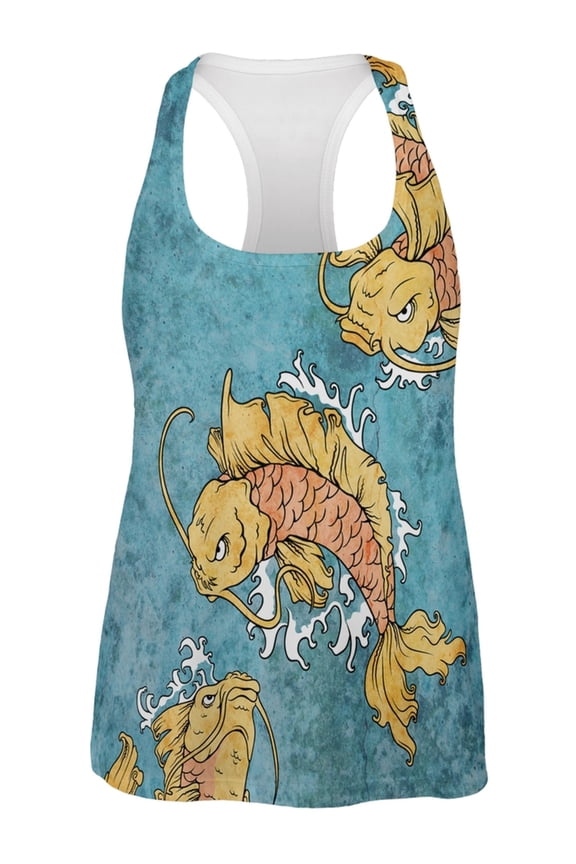 Japanese Koi Fish Tattoo Style All Over Womens Work Out Tank Top - Small