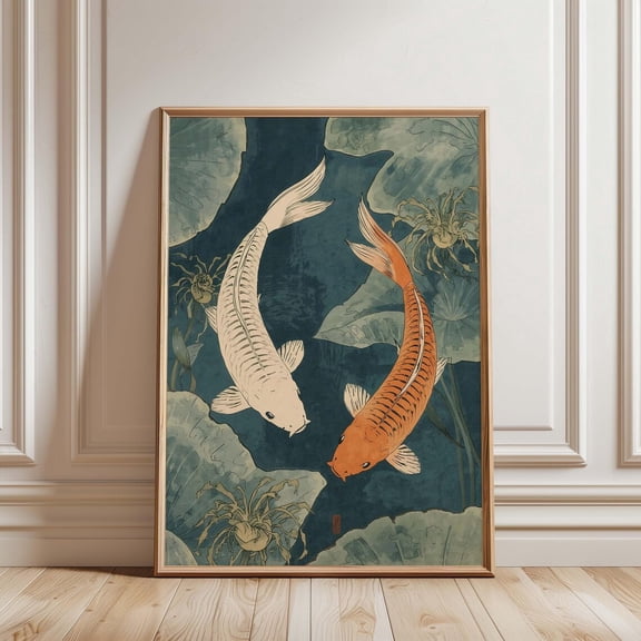 Japanese Koi Fish Wall Art Japandi Zen Home Decor