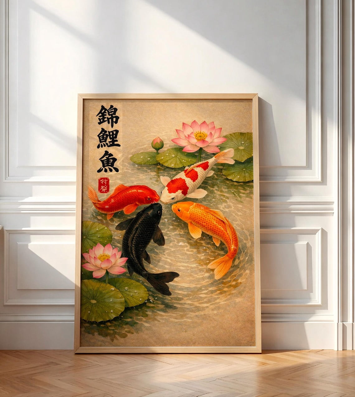 Zen Fish Design Japanese Koi Fish Wall Art Print, Traditional Lotus Pond Zen Feng Shui ...