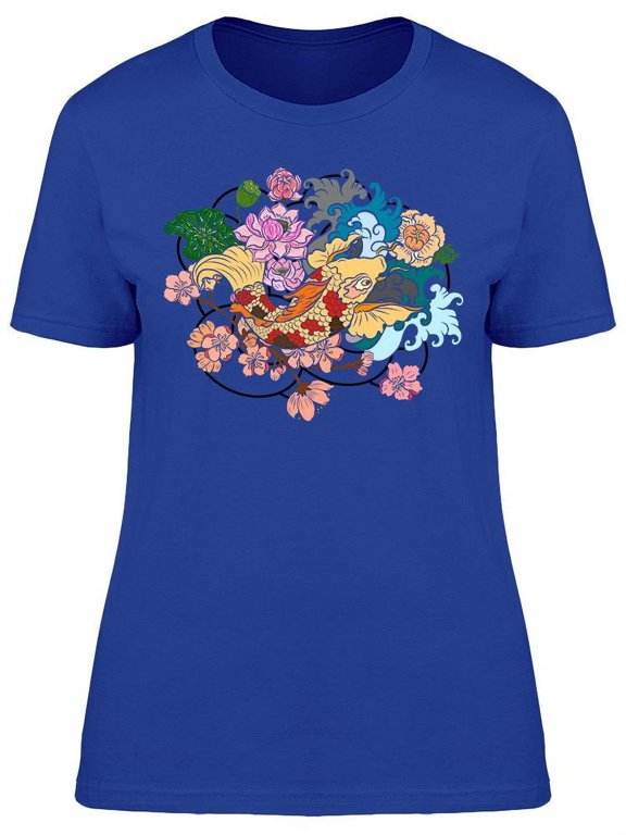 Japanese Koi Fish With Flowers T-Shirt Women -Image by Shutterstock, Female Large