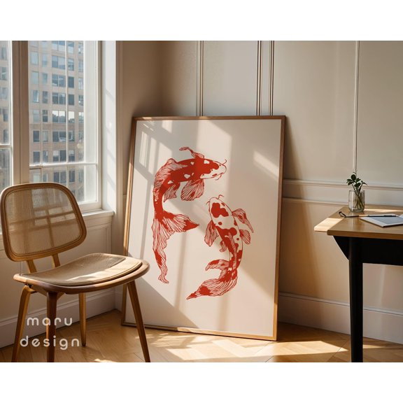 Japanese Koi Fish Zen Minimal Decor Wall Art Unframed Paper Print
