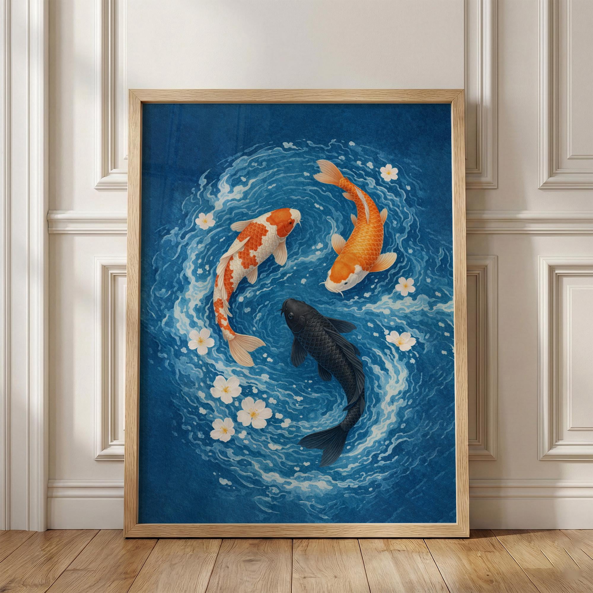 Zen Fish Design Japanese Koi Fish Zen Pond Asian Art Poster , Poster Print Only ...
