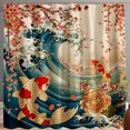 Japanese Koi Fish and Floral Wave Shower Curtain Elegant Bathroom Decor