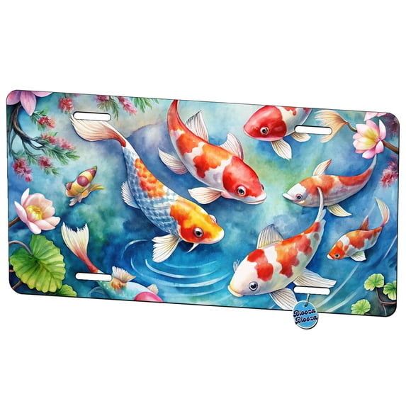 Japanese Koi Pond Scene Watercolor Metal Novelty License Plate