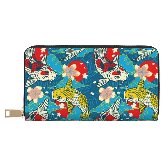 Japanese Koi Wallet Women, Leather Bifold Multi Card Wallet, Women's Wallets, Long Purse