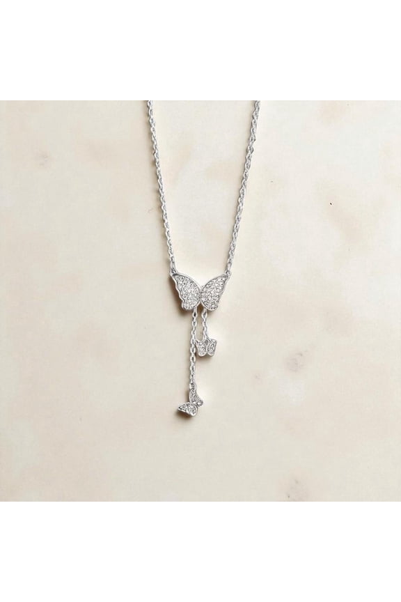 Japanese Korean Butterfly Tassel Clavicle Chain Luxury Necklace White Gold 1 Piece