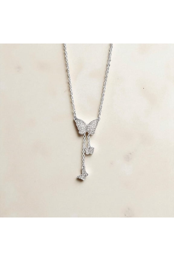 Japanese Korean Butterfly Tassel Clavicle Chain Luxury White Gold Necklace 1 Pcs