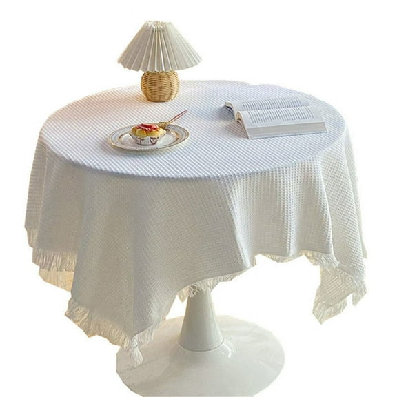 Japanese and Korean Small Round Table Cotton Linen Tablecloth Light Luxury Coffee Tablecloth B&B Tassel Tablecloth Decorative Home Table Runner(35.43" x 35.43")
