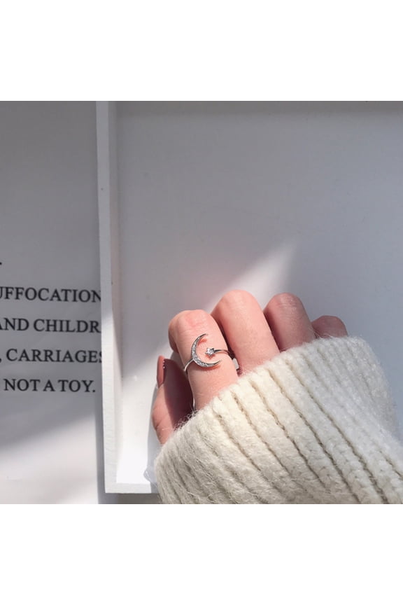 Japanese Korean Star Moon Zircon Open Adjustable Geometric Fashion Ring for Women