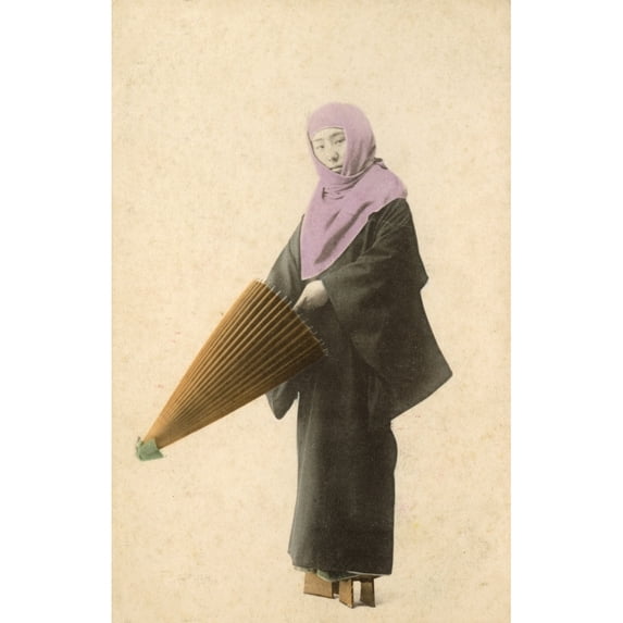 Japanese Lady About To Unfurl Her Umbrella. Poster Print By Mary Evans Grenville Collins Postcard Collection