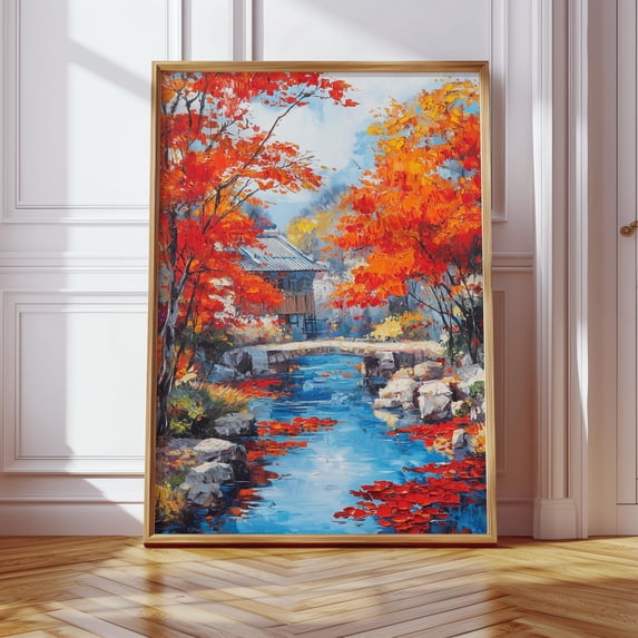 Japanese Landscape Autumn Bridge Oil Japanese Fall Gift Japanese ...