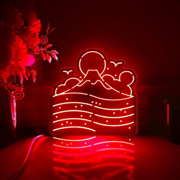 Japanese Landscape Mount Fuji Led Light Box, Dimmable Neon-Like Light Signs USB Power for Wall Decor Bedroom Decoration, RGB Light (WxH) 11"x11"