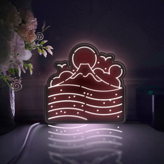 Japanese Landscape Mount Fuji Led Light Box, Dimmable Neon-Like Light Signs USB Power for Wall Decor Bedroom Decoration, Static Light (WxH) 6"x6"