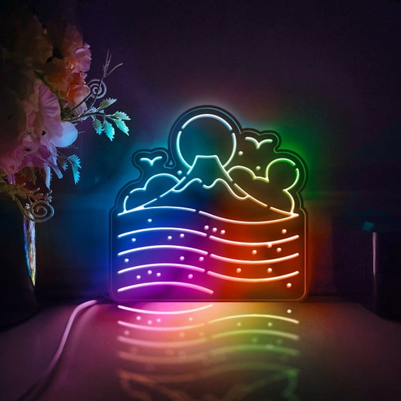 Japanese Landscape Mount Fuji Led Light Box, Dimmable Neon-Like Light Signs USB Power for Wall Decor Bedroom Decoration, Color Flow Effect (WxH) 16"x16"