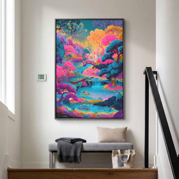 Japanese Landscape Wall Art Colorful Vector Print, Unframed Paper Print