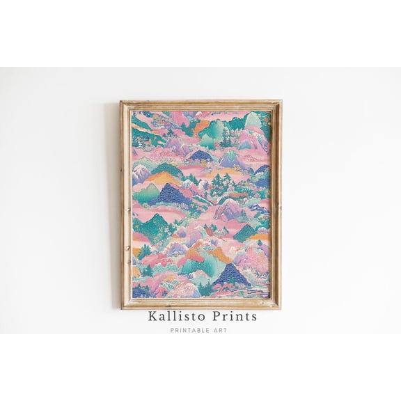 Japanese Landscape Wall Art, , Pastel Mountain Print Poster, Asian Nature Decor, Artwork,888, Size 16x24 UNFFRAMED F03.1.6l2147