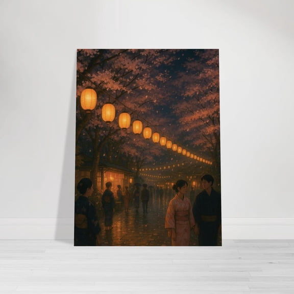 Japanese Lantern Cherry Blossom Wall Art Unframed Paper Print