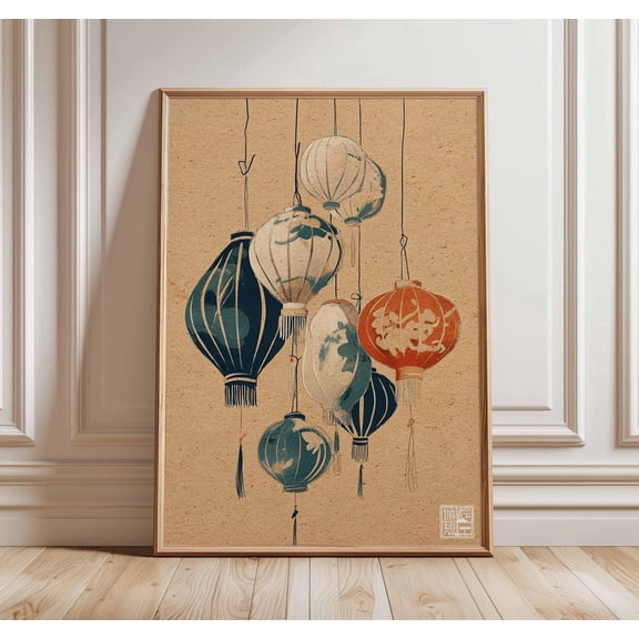 Japanese Lantern Wall Art Vintage Asian Festival Oriental Decor Unframed Paper Print