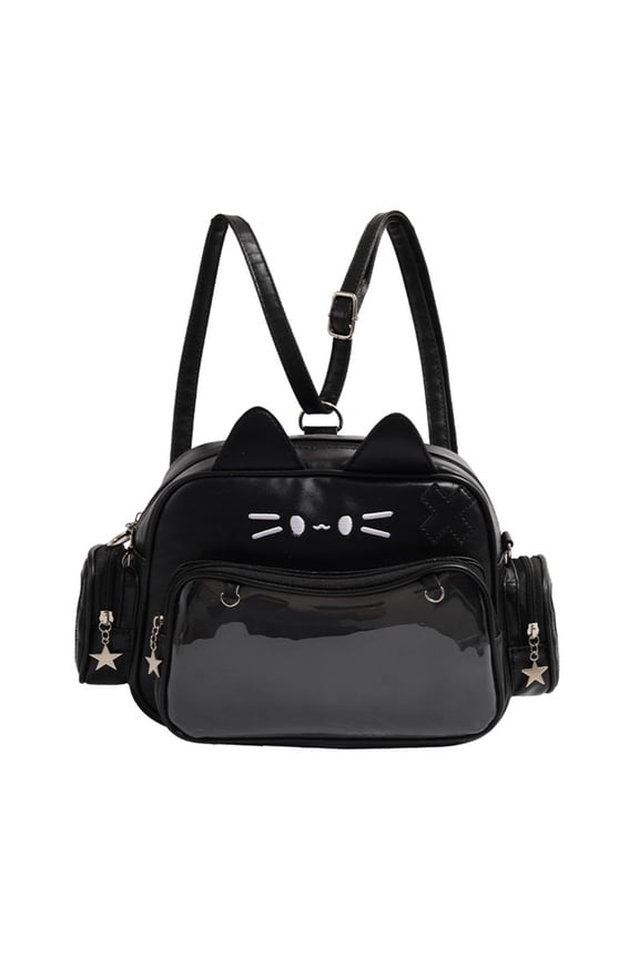 Japanese Large Capacity Itabag Backpack for Pin Display Cats Ears Clear Pocket Front Crossbody Shoulder Bag