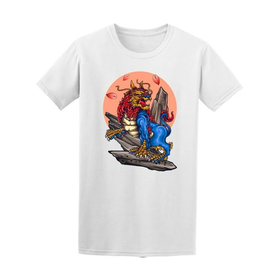 Japanese Lion On Mountain Tattoo Style T-Shirt Men -Image by Shutterstock, Male Large