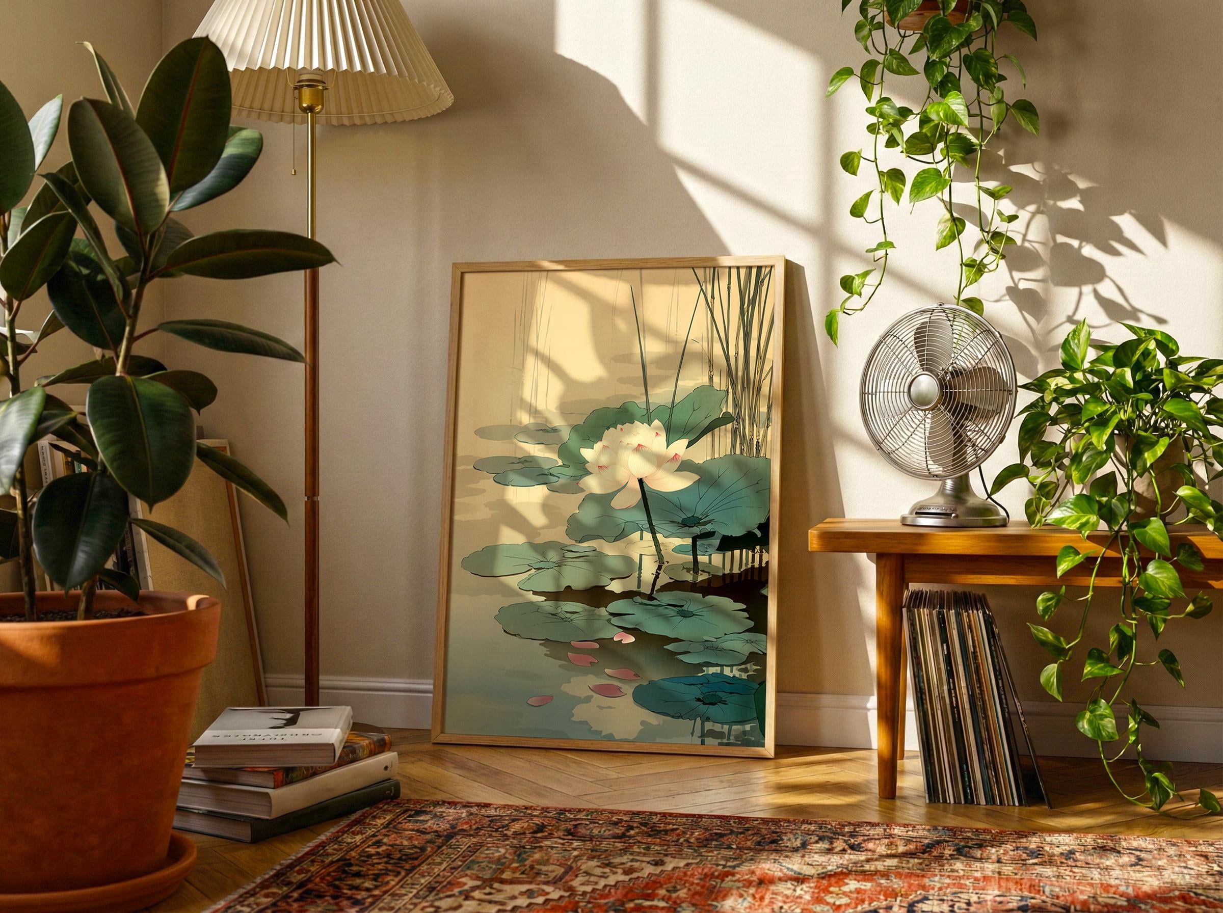 Japanese Lotus Art Minimalist Zen Pond Lotus Flower Japandi Poster ...