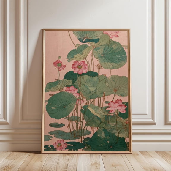 Japanese Lotus Botanical Print, Unframed Paper Poster 8x10in